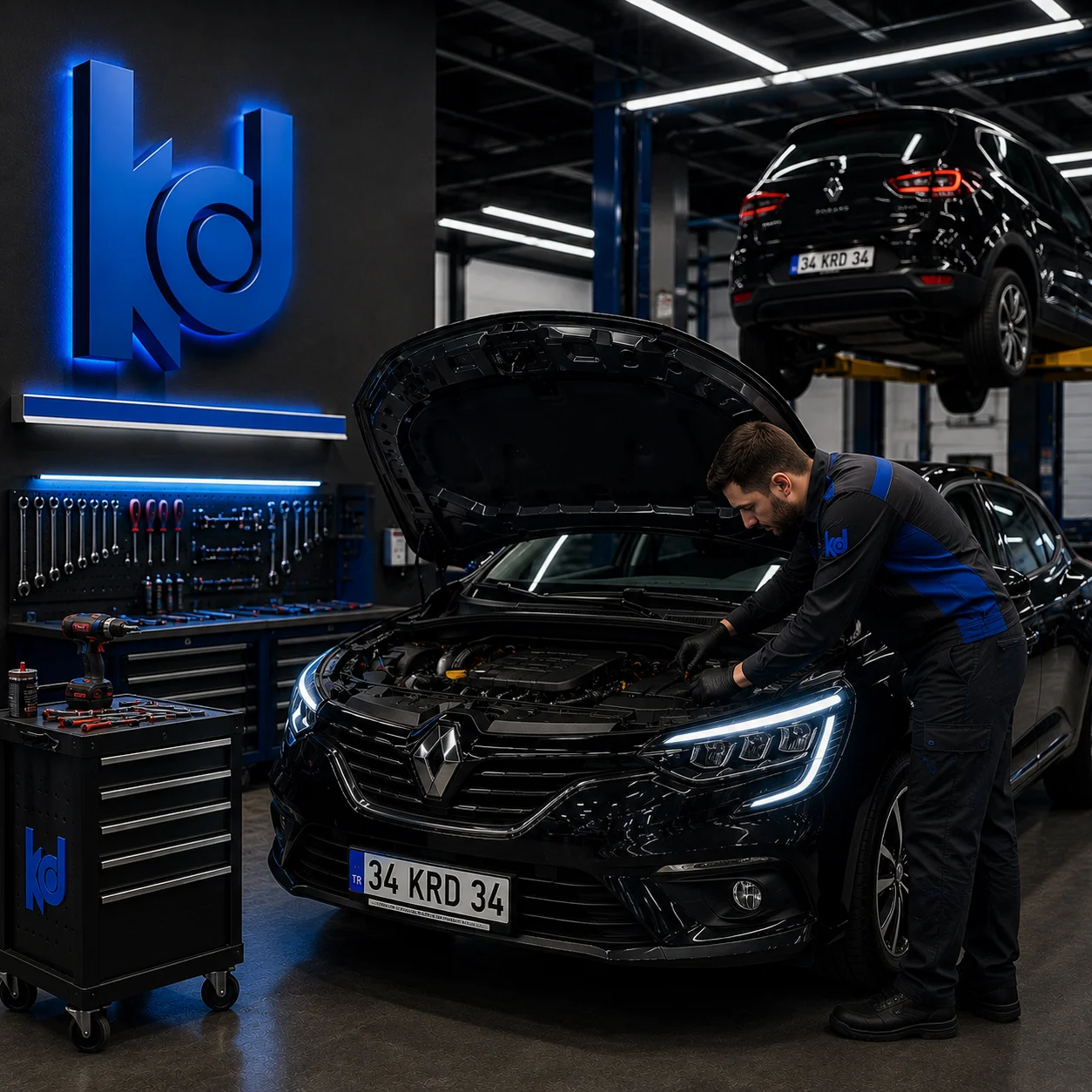 Karadeniz Dizel Oto Servis teknisyeni Renault araca müdahale ederken